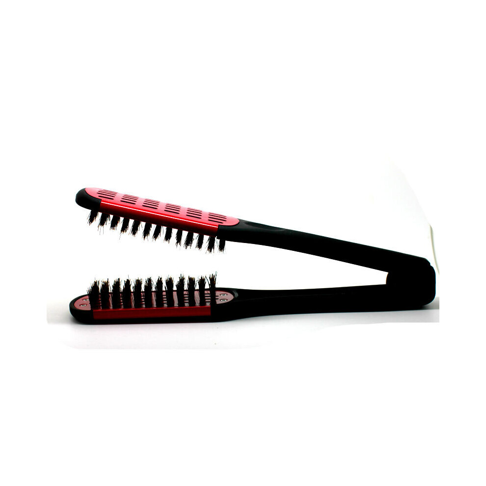 Dechoicelife Red (A-) 2 In 1 Brush And Straightener Ceramic Nylon Bristles Smoothing And Straight Hair Styles Straightening Brush