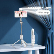(a-white with light) Mobile Phone Integrated Selfie Stick Tripod Bluetooth Telescopic Portable Camera Photography Live Tripod Cell Phone Stabilizer
