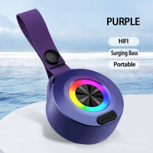 (a-Purple) Portable Speaker Wireless Bluetooth-compatible Subwoofer Outdoor Waterproof Loudspeaker Stereo Surround RGB Lighting
