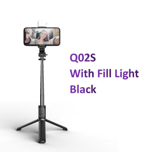 (a-Q02S) Wireless Selfie Stick Bluetooth Compatible Foldable Mini Tripod For Phone With Fill Light Shutter Remote Control For IOS Android
