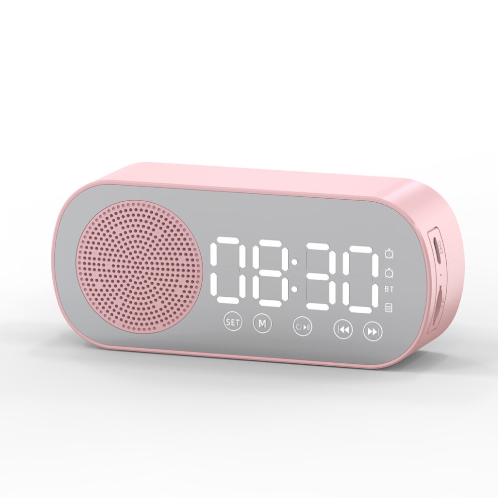(A-) New Multi-Function Wireless Bluetooth Speaker Clock Dual Alarm Support Tf Card Fm Radio Soundbar Hifi Music Box Soundbar Speaker Pink 4851195388338