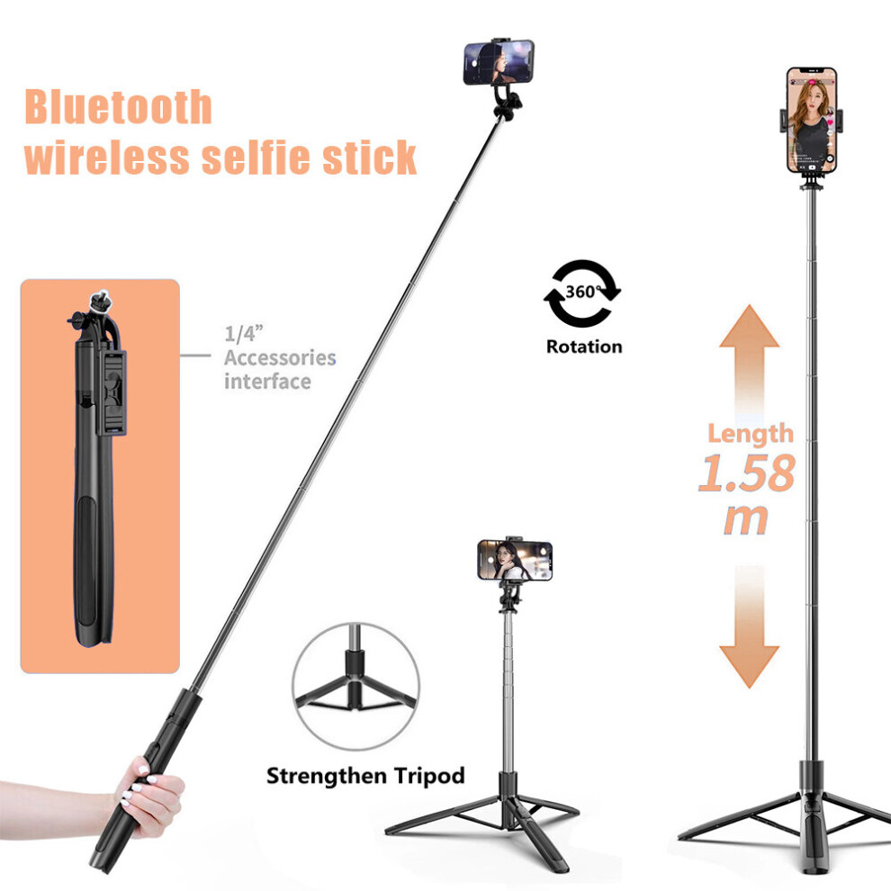 1580Mm Wireless Selfie Stick Bluetooth-Compatible Tripod Foldable Monopod With Fill For Gopro Action Cameras Smartphones Light 4855008124564