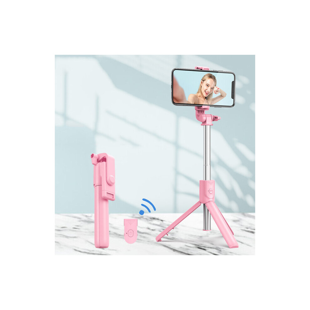 (A-R1-) Wireless Bluetooth Selfie Stick Foldable Tripod With Fill Shutter Remote Control For Android Smartphones Handheld Gimbal Pink/Light 4855008122294