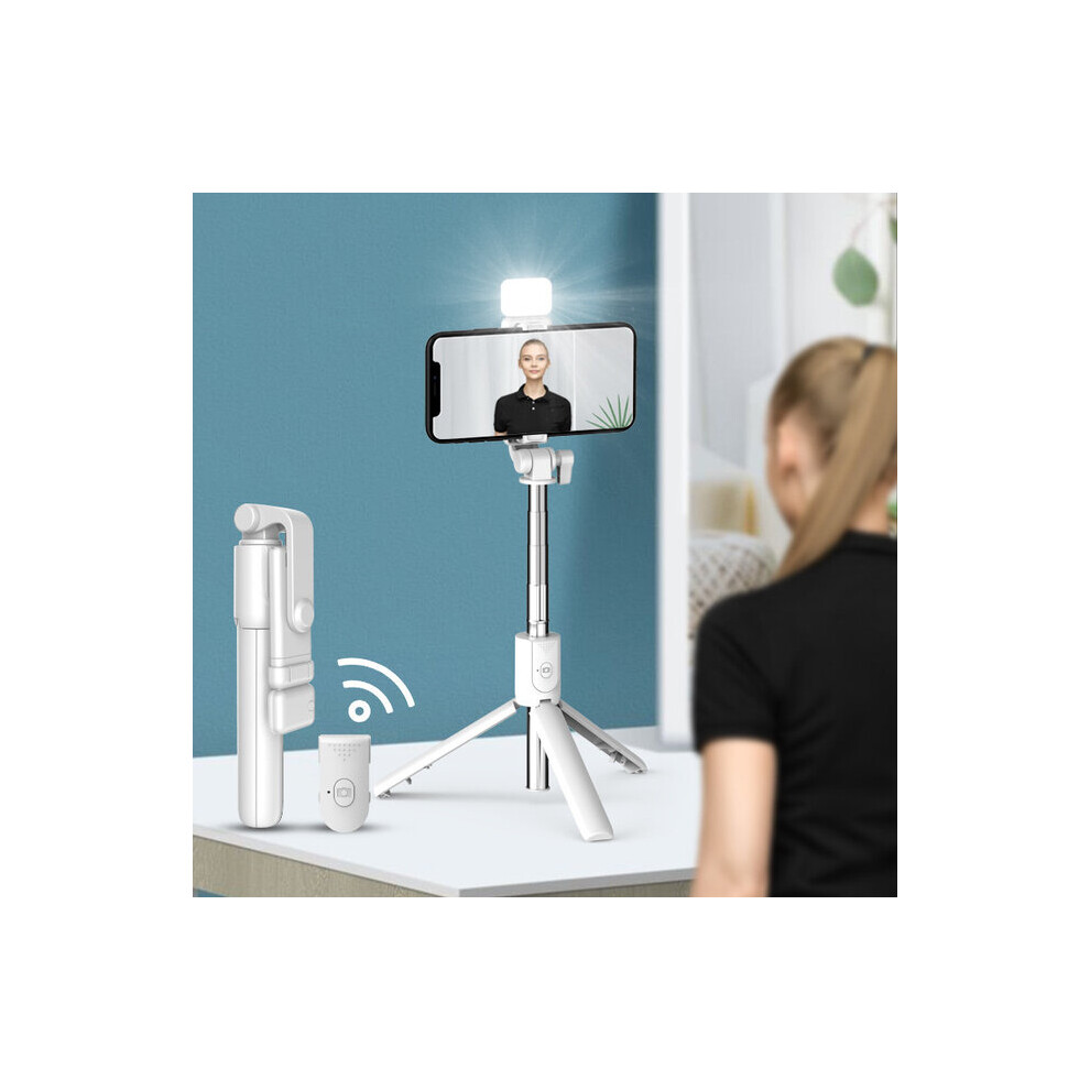 (A-R1s-Led-) Wireless Bluetooth Selfie Stick Foldable Tripod With Fill Shutter Remote Control For Android Smartphones Handheld Gimbal White/Light 4855008122331