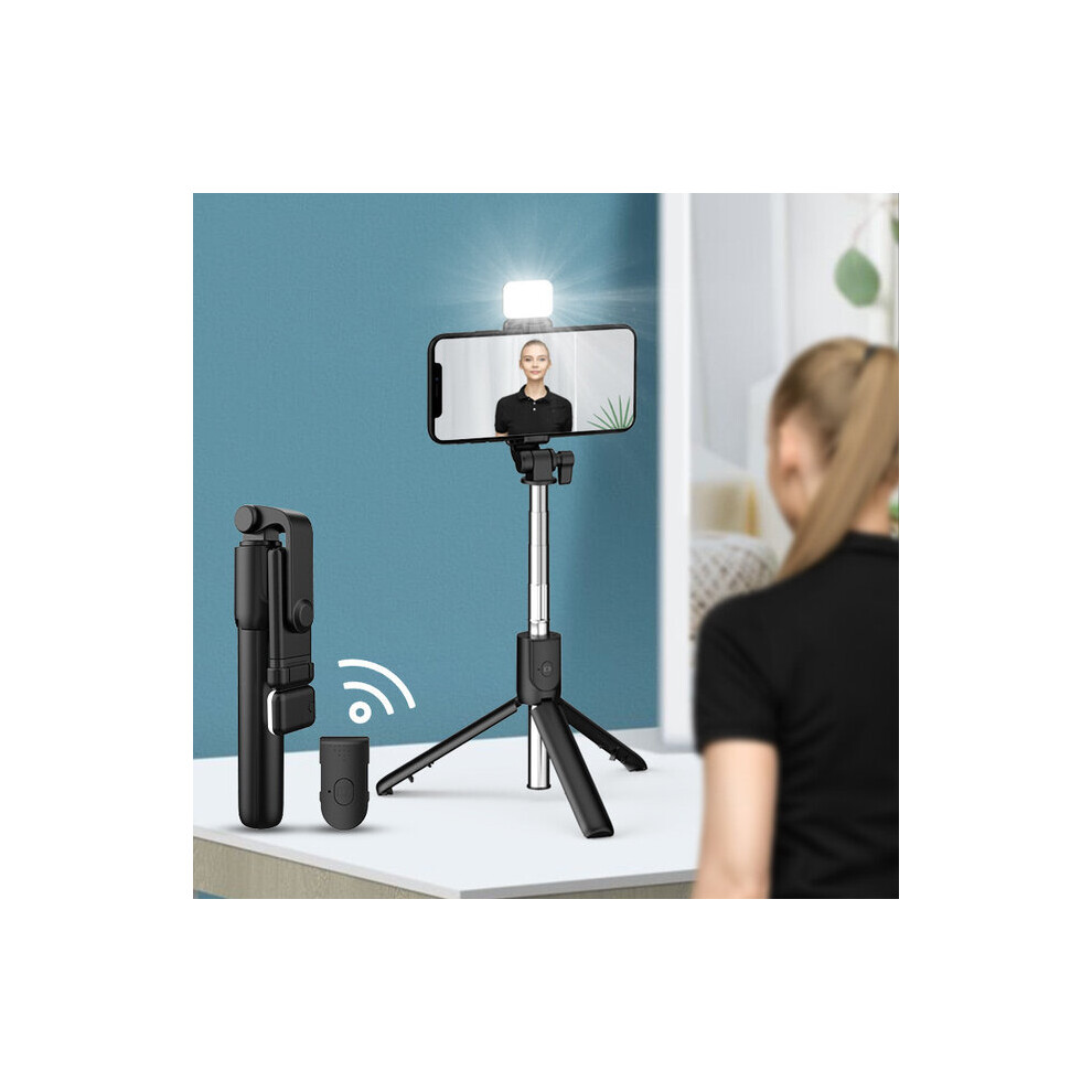 (A-R1s-Led-) Wireless Bluetooth Selfie Stick Foldable Tripod With Fill Shutter Remote Control For Android Smartphones Handheld Gimbal Black/Light 4855008122317