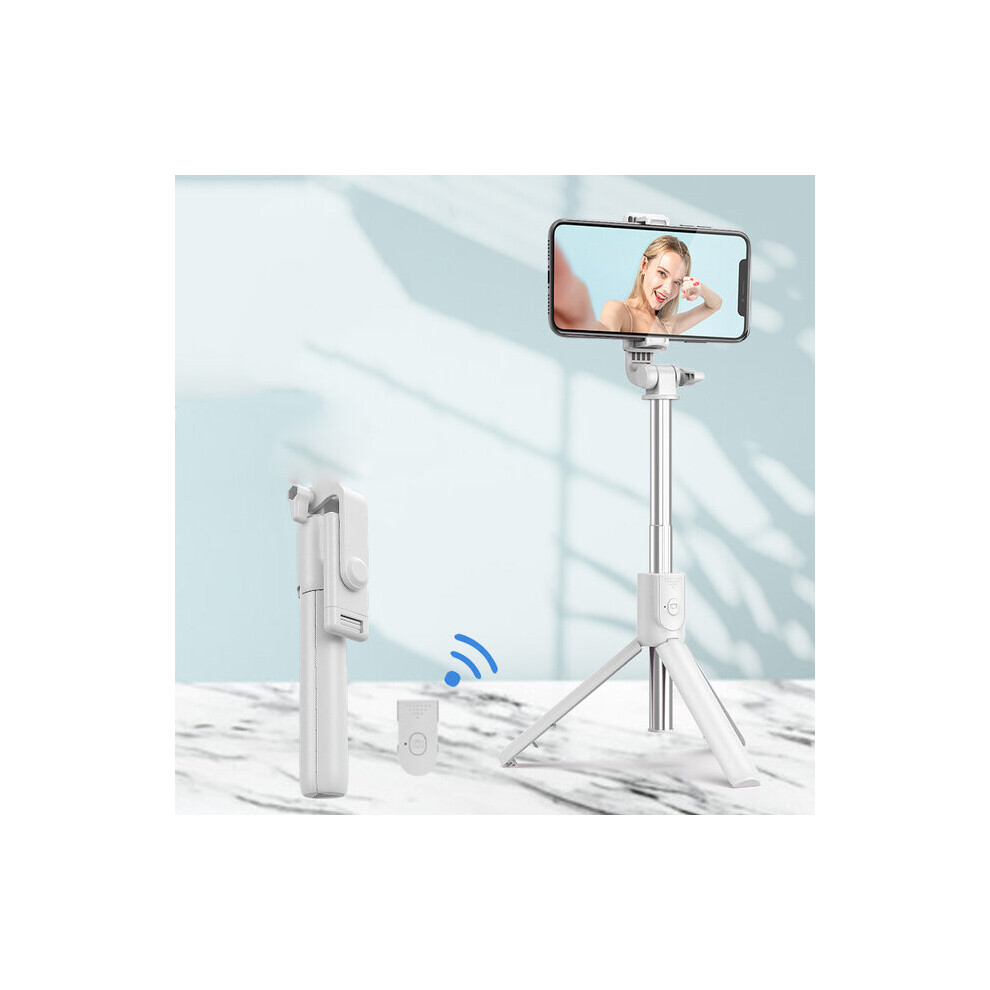 (A-R1-) Wireless Bluetooth Selfie Stick Foldable Tripod With Fill Shutter Remote Control For Android Smartphones Handheld Gimbal White/Light 4855008122348