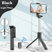 (a-Black NO Fill Light) 6 In 1 Wireless Bluetooth Selfie Stick Tripod Mobile Phone Self-timer Beauty Fill Light Short Video Live Desktop Tripod Lengthen