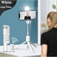 (a-White With Fill Light) 6 In 1 Wireless Bluetooth Selfie Stick Tripod Mobile Phone Self-timer Beauty Fill Light Short Video Live Desktop Tripod Lengthen