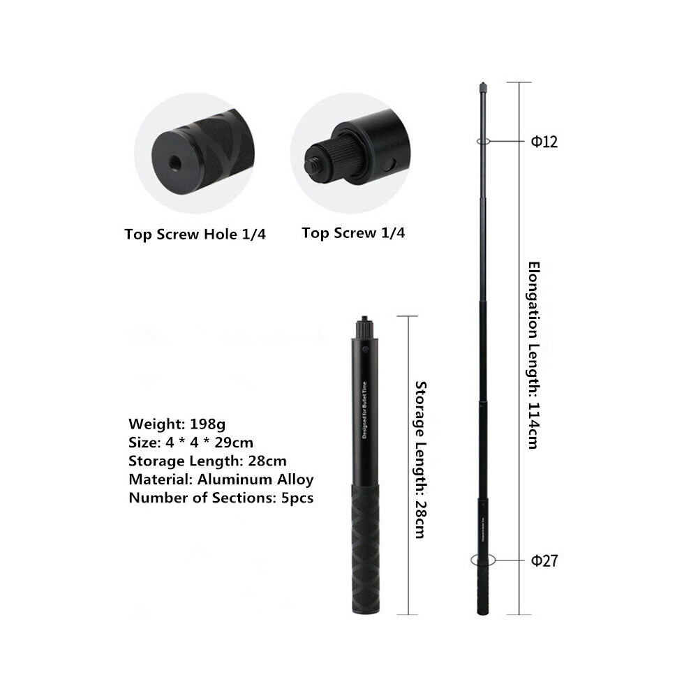 (a-114cm) 1.1-1.9m Ultra-Long Carbon Fiber Invisible Extended Edition Selfie Stick for Insta360 X3 /DJI ACTION 3 /GOPRO Camera Accessories