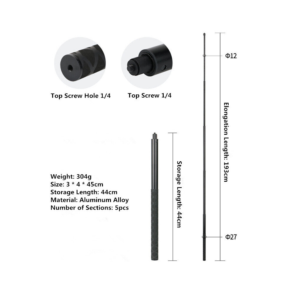 Dechoicelife (A-193Cm) 1.1-1.9M Ultra-Long Carbon Fiber Invisible Extended Edition Selfie Stick For Insta360 X3 /Dji Action 3 /Gopro Camera Accessories