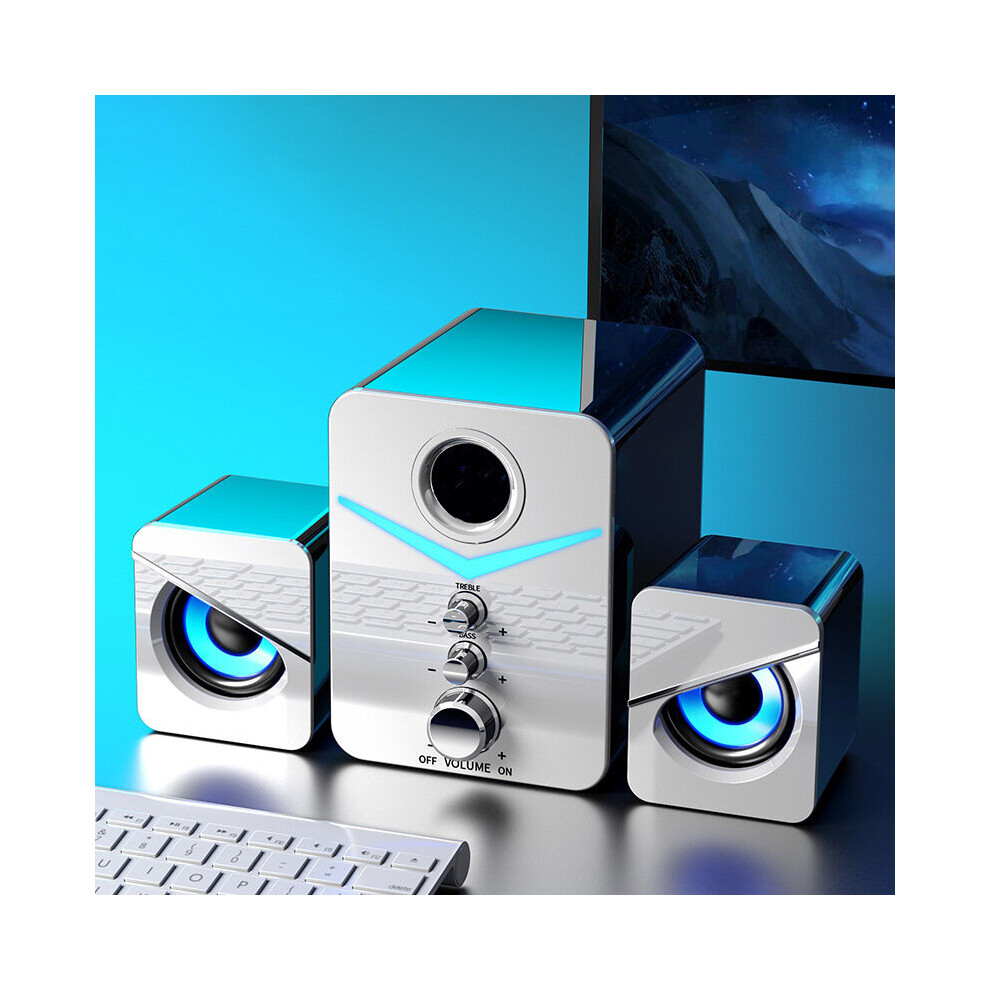 (A- A 3.5Mm Usb) Bluetooth Speaker Home Theater Sound System Mini Speakers Desktop Computer Mp3 Player Audio For Pc Phone Subwoofer Multi-Media White 4851195378537