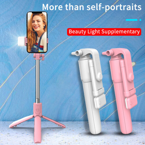 (a-White) Bluetooth Wireless Selfie Stick Tripod Foldable Extendable Monopod with Fill Light Remote Shutter For IOS Android Phone Stand 1
