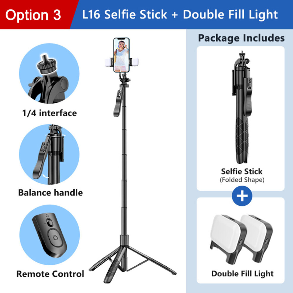 (A-Double ) L16 1.53M Wireless Selfie Stick Tripod Stand Foldable For Gopro Action Camera Smartphones Balance Steady Shooting Live Broadcast Light 4855008111052