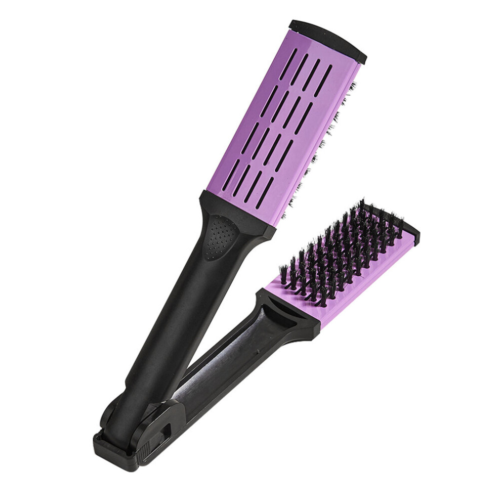 Dechoicelife (A-Purple) Hairdressing Straightener Nylon Hair Straightening Double Brushes V Shape Comb Clamp Not Hurt Styling Tools Diy Home