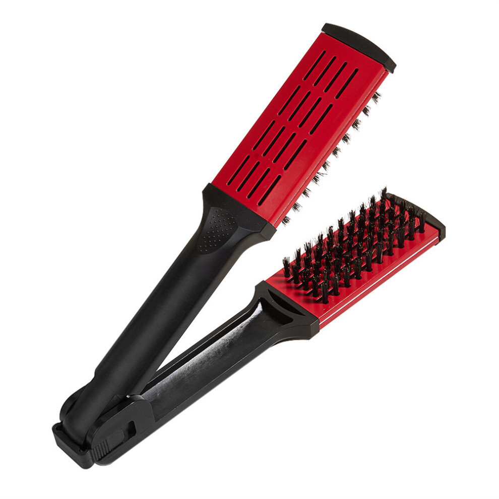 Dechoicelife (A-Red) Hairdressing Straightener Nylon Hair Straightening Double Brushes V Shape Comb Clamp Not Hurt Styling Tools Diy Home