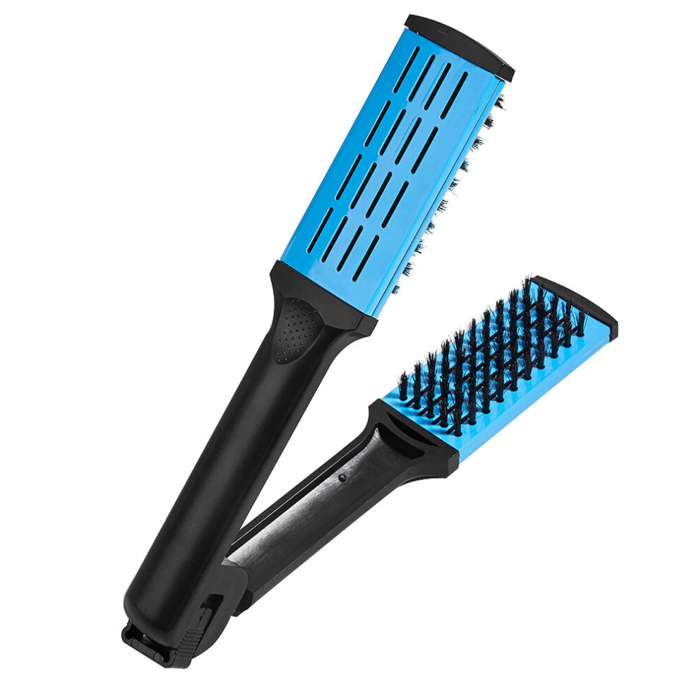 Dechoicelife (A-Blue) Hairdressing Straightener Nylon Hair Straightening Double Brushes V Shape Comb Clamp Not Hurt Styling Tools Diy Home