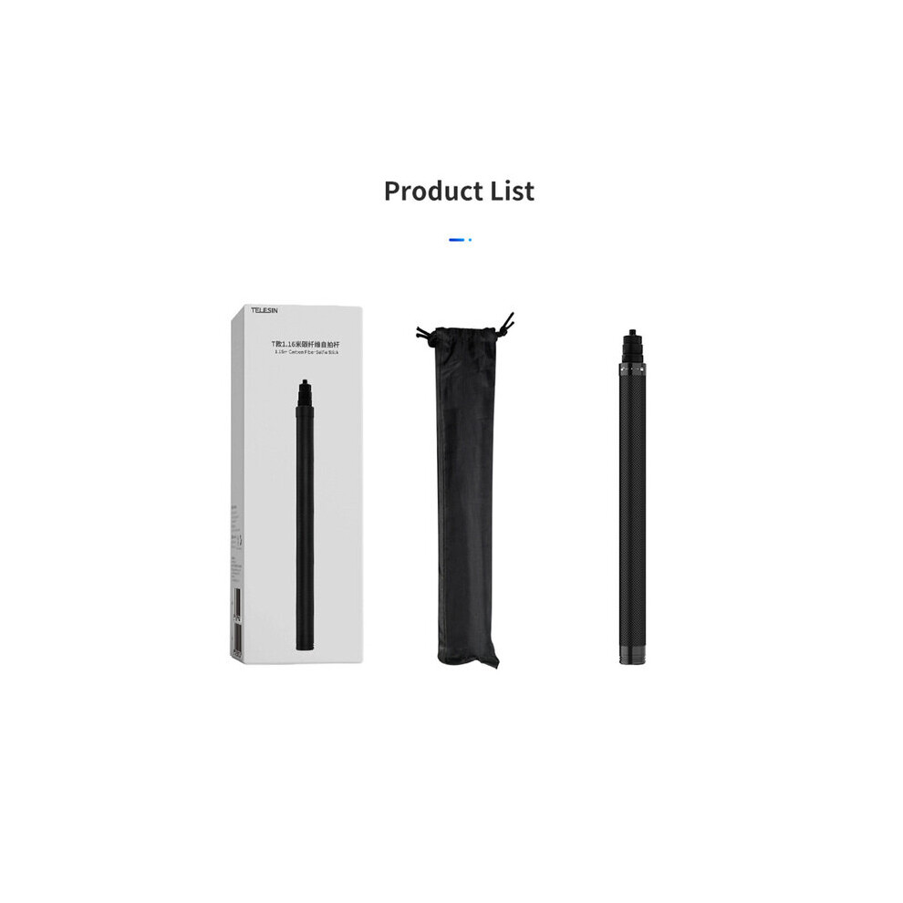 (A-Package A) Telesin 116Cm Carbon Fiber Monopod Selfie Stick Extendable 1/4 Screw For Gopro Hero 11 10 Insta360 Dji Osmo Action Iphone 14 13 4855008114275