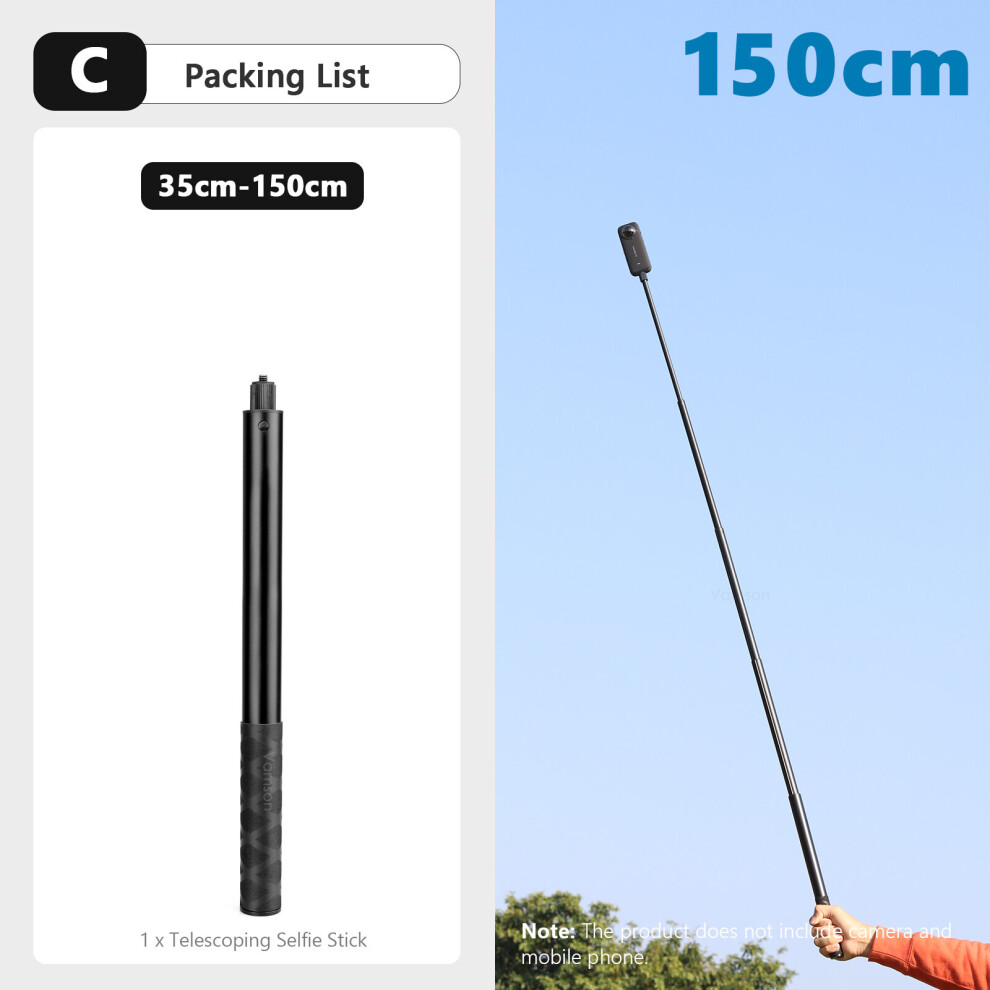(A-C) Vamson Invisible Selfie Stick For Insta360 X3 Rotating Bullet Time Handheld Tripod For Insta 360 One X2 One Rs Gopro Accessories 4855008105327