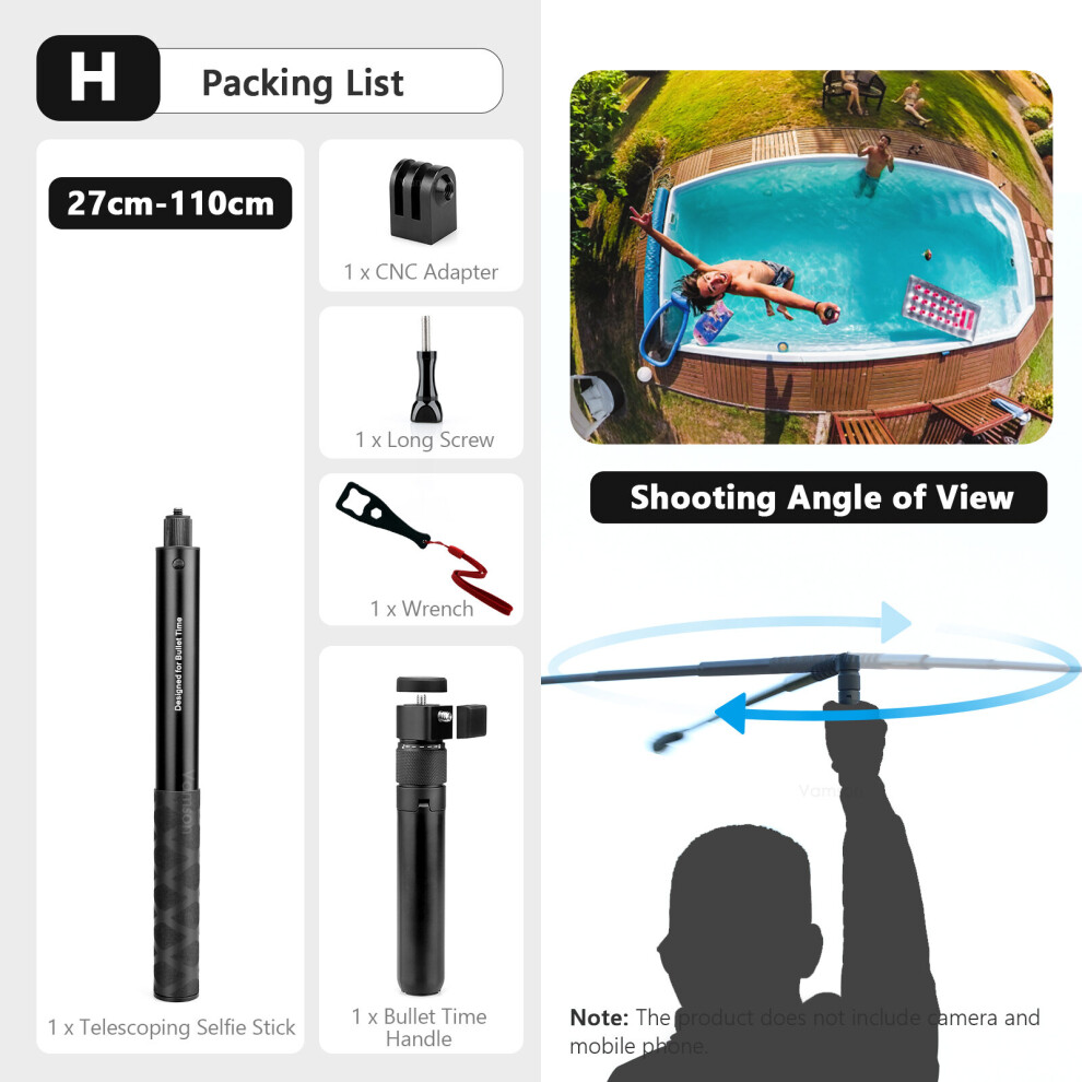 (A-H) Vamson Invisible Selfie Stick For Insta360 X3 Rotating Bullet Time Handheld Tripod For Insta 360 One X2 One Rs Gopro Accessories 4855008105372