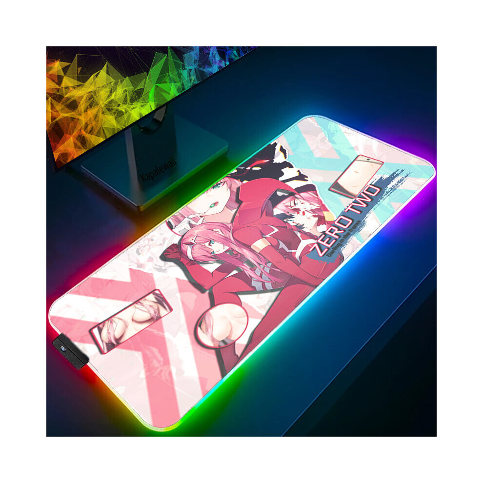 (A-Cn02365 (10) Rgb 250X350x3mm) Anime Mouse Pad Pc Gamer Rgb Computer Laptop Led Keyboard Mouse Mat Xxl Luminous Large Mousepad Zero Two Keyboard Des 4855357920220