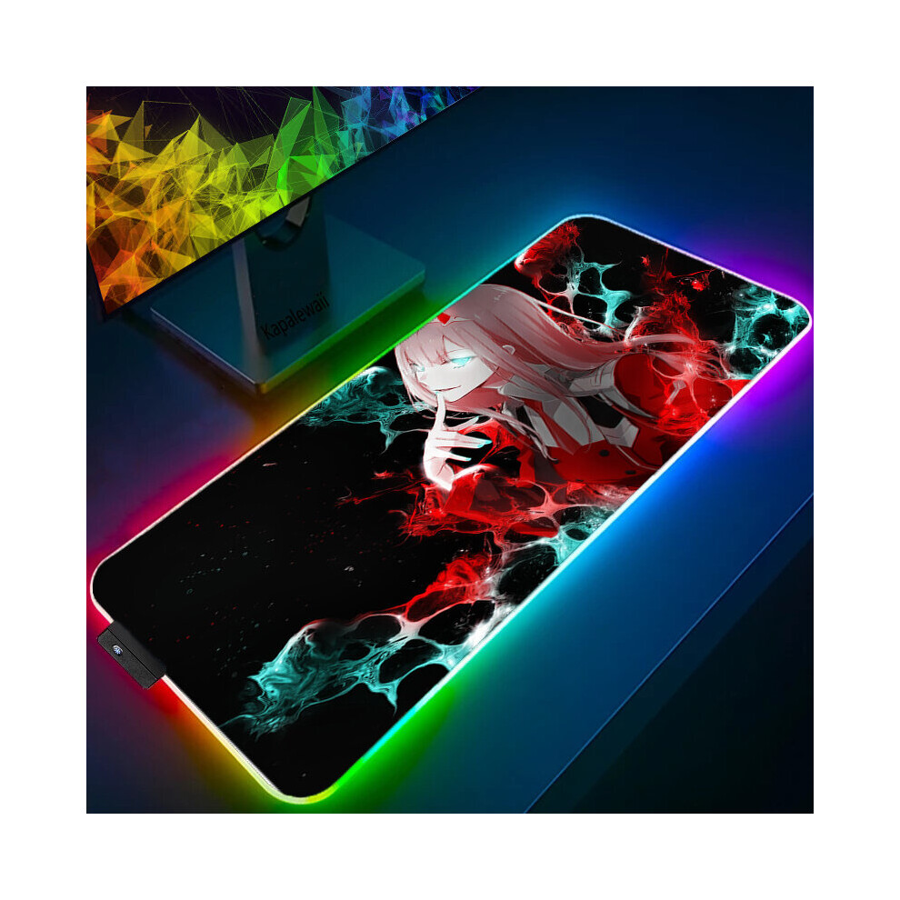 (A-Ocean Rgb 250X350x3mm) Anime Mouse Pad Pc Gamer Rgb Computer Laptop Led Keyboard Mouse Mat Xxl Luminous Large Mousepad Zero Two Keyboard Desk Blue 4855357921425