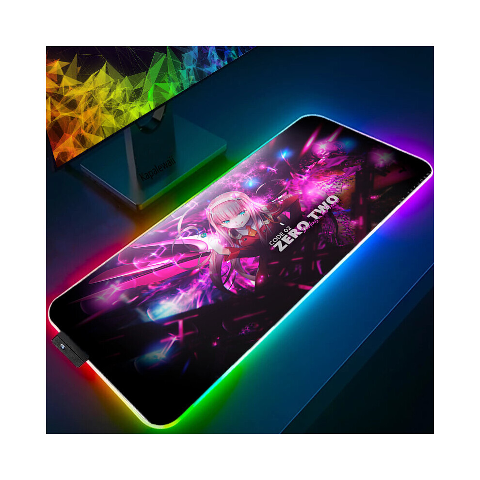 (A-Xm00014 Rgb 300X700x3mm) Anime Mouse Pad Pc Gamer Rgb Computer Laptop Led Keyboard Mouse Mat Xxl Luminous Large Mousepad Zero Two Keyboard Desk Mat 4855357921692