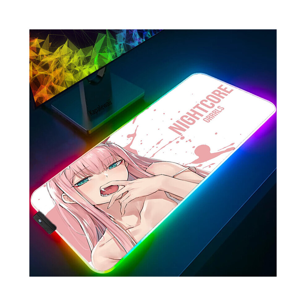 (A- Rgb 300X700x4mm) Anime Mouse Pad Pc Gamer Rgb Computer Laptop Led Keyboard Mouse Mat Xxl Luminous Large Mousepad Zero Two Keyboard Desk Light/Green 4855357921340