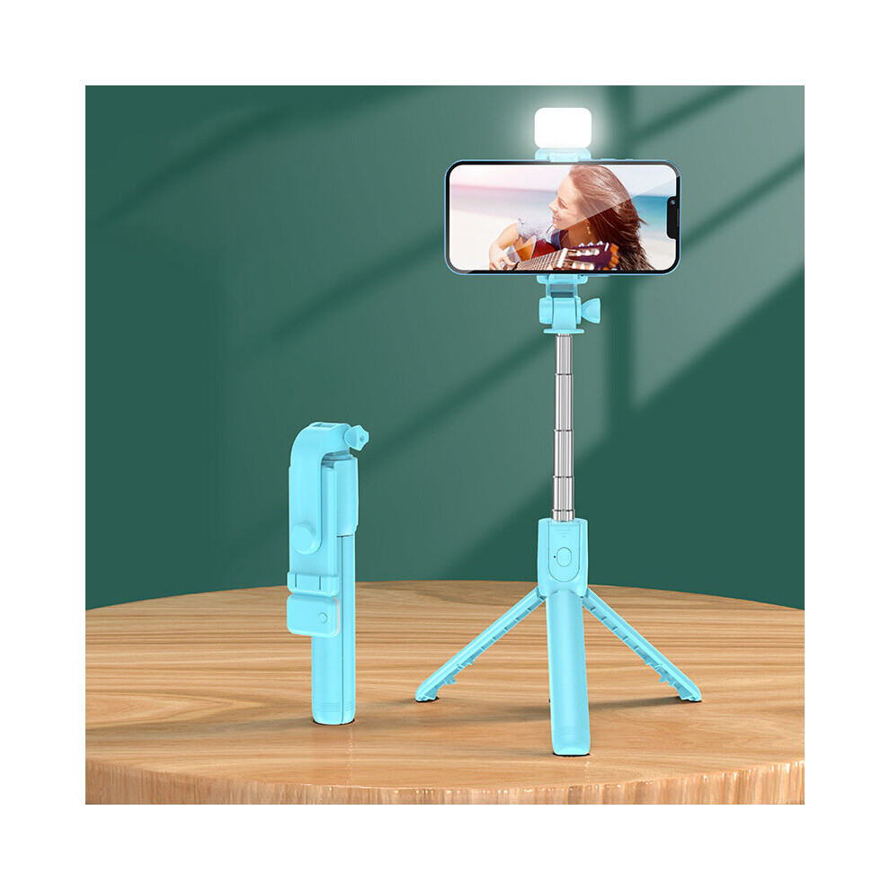 (A- Led) Tooth Wireless Extendable Selfie Stick With Fill Remote Shutter Tripod For Phone For Ios Android Phone Live Broadcast Blue/Light 4852056948098