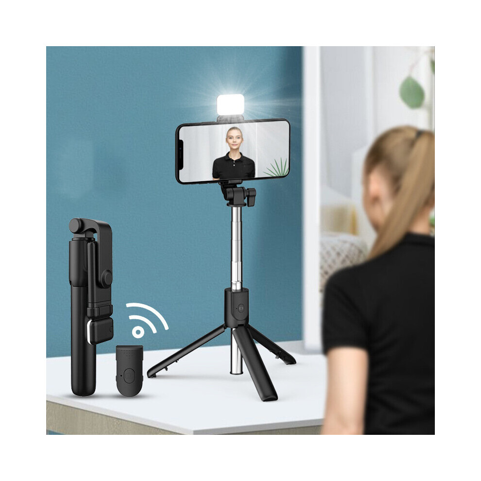 (A- Led) Bluetooth Wireless Extendable Selfie Stick With Fill Remote Shutter Tripod For Phone For Ios Android Phone Live Broadcast Black/Light 4852056948074