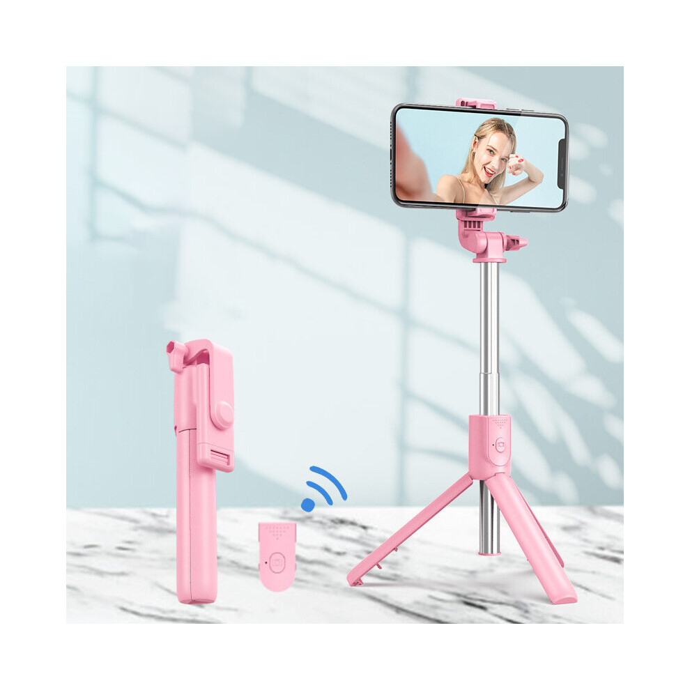 (A-) Bluetooth Wireless Selfie Stick Mini Tripod Extendable With Fill Remote Shutter For Ios Android Phone Live Broadcast Pink/Light 4852056943352