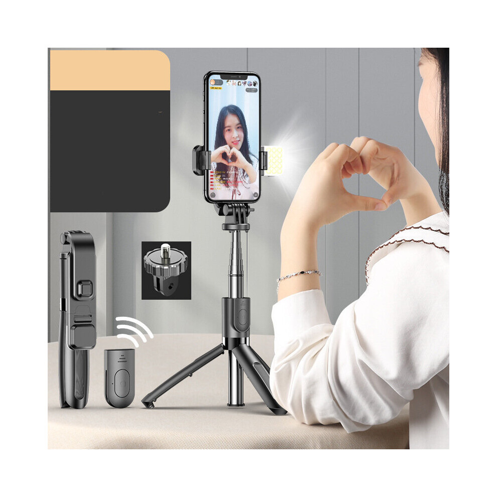 (A- With Light) Selfie Stick With Tripod Gimbal Stabilizer Action Camera Led For Mobile Phone Stand Holder Smartphone Bluetooth Monopod Black/Light 4855008111533