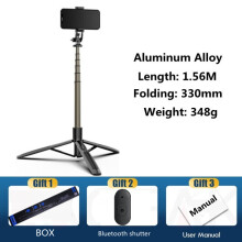 (a-No light with box) Tripod Selfie Stick With LED Ring Light Gimbal Stabilizer For Phone Camera Smartphone Mobile Cell Holder Stand Bluetooth Monopod