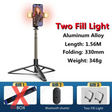 (a-Two light no box) Tripod Selfie Stick With LED Ring Light Gimbal Stabilizer For Phone Camera Smartphone Mobile Cell Holder Stand Bluetooth Monopod