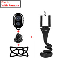 (a-Black with remote) Voteer flexible selfie stick monopod wireless Bluetooth tripod monkey holder for GoPro iPhone camera phone car bicycle universal