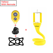 (a-Yellow with remote) Voteer flexible selfie stick monopod wireless Bluetooth tripod monkey holder for GoPro iPhone camera phone car bicycle universal