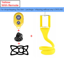 (a-Yellow) Voteer flexible selfie stick monopod wireless Bluetooth tripod monkey holder for GoPro iPhone camera phone car bicycle universal