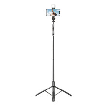 (a-Model L16S) Aluminum Alloy Mobile Phone Tripod Extendable 1.6m Phone Stand Holder 360 Rotation Bluetooth-Compatible Wireless for IOS Android
