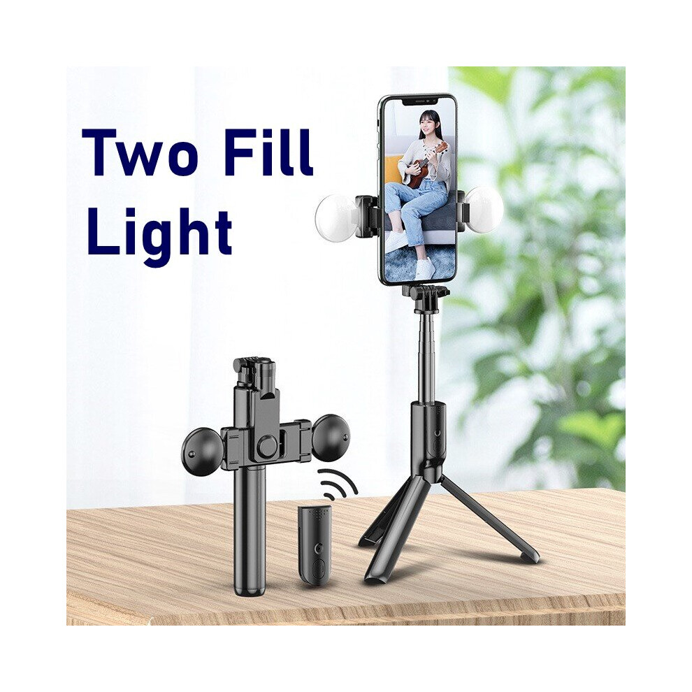 (A-Two Fill ) Tongdaytech Portable Bluetooth Phone Selfie Stick With Ring Fill Photo Foldable Tripod For Iphone Xiaomi Video Live Studio Light 4852056954587