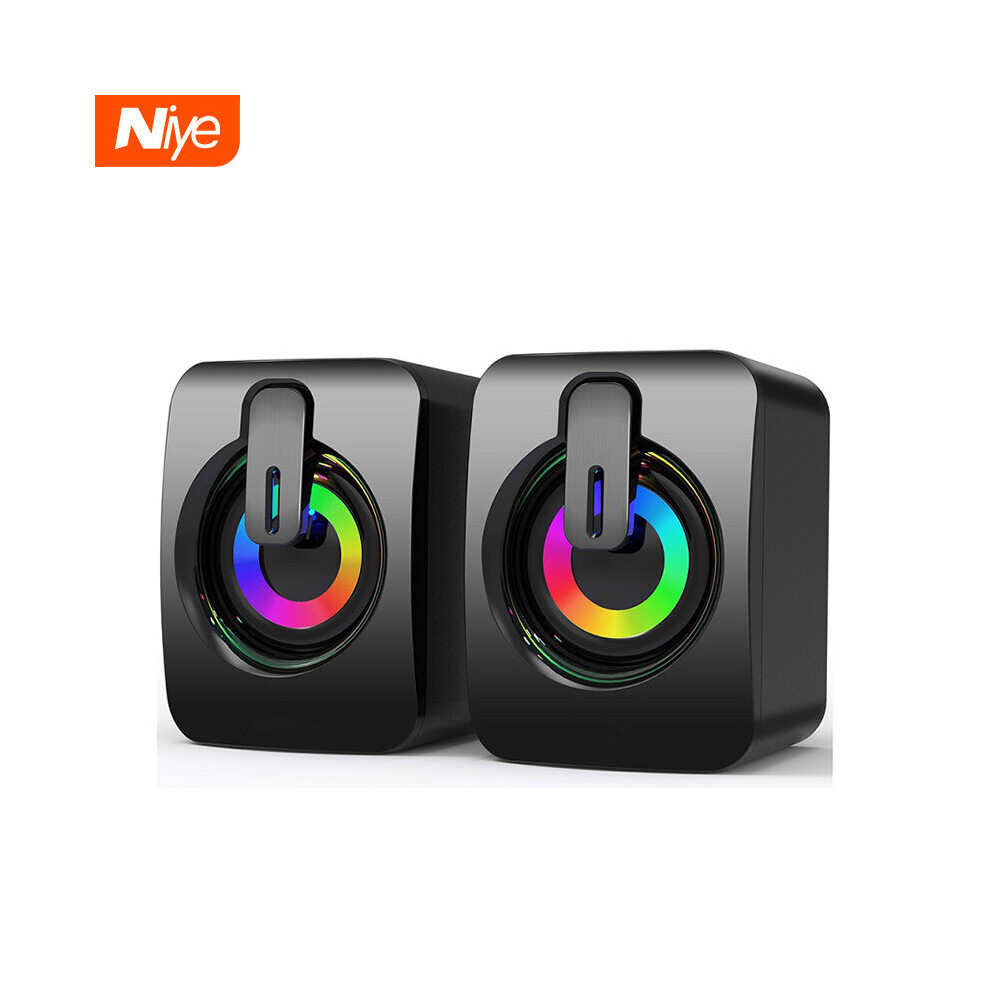 (A- Led Light) Usb Wired Speakers Mini Computer Speaker 4D Stereo Sound Surround Loudspeaker For Pc Laptop Notebook Not Bluetooth Loudspeakers Black/Light 4851195391727