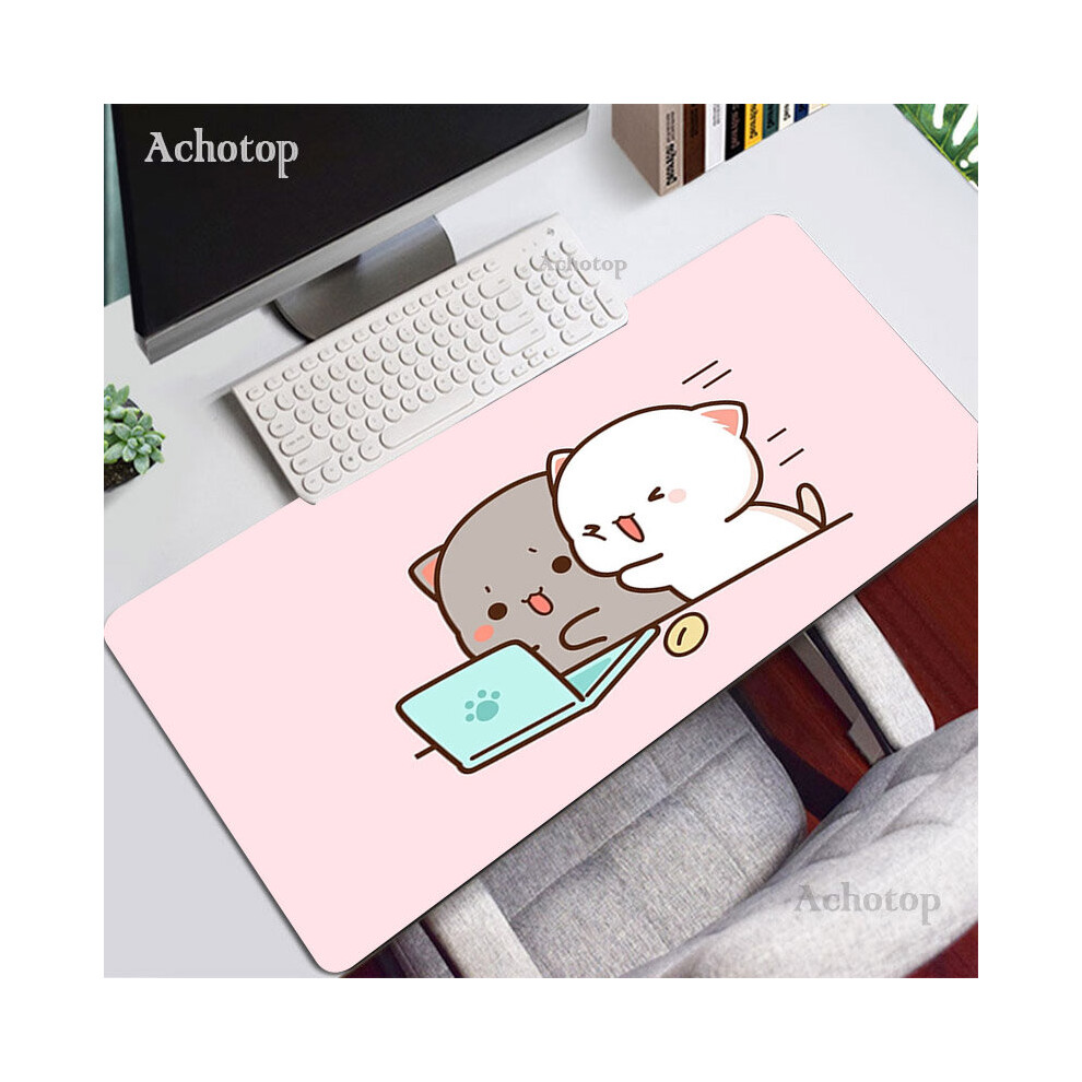 (A-Royal 300X600x2mm) Mochi Cat Mouse Pad Cute Gaming Accessories Desk Mat Pc Gamer Keyboard Mouse Mats Kawaii Deskmat Laptop Mousepad Rug Blue/Peach 4855357806463