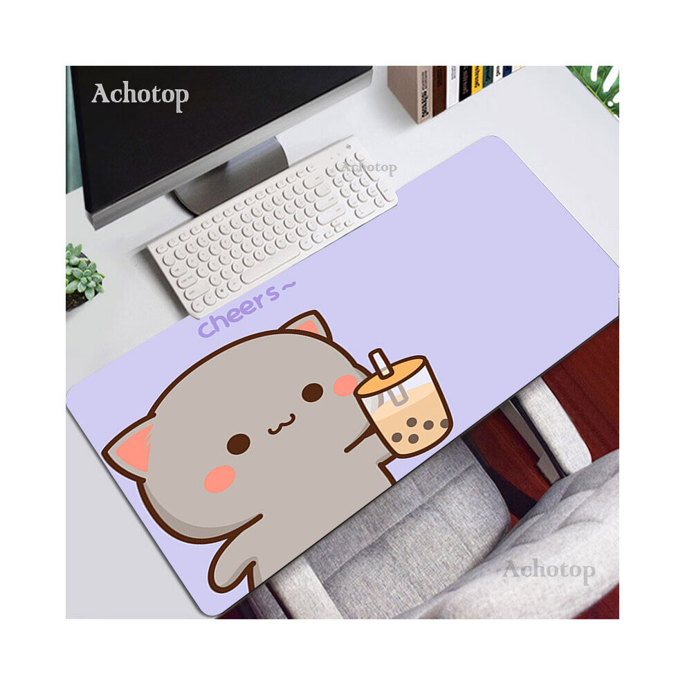 (A- 500X1000x3mm) Mochi Cat Mouse Pad Cute Gaming Accessories Desk Mat Pc Gamer Keyboard Mouse Mats Kawaii Deskmat Laptop Mousepad Rug Dark/Blue/Peach 4855357805534