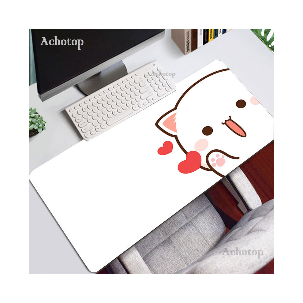 (A- 400X900x4mm) Mochi Cat Mouse Pad Cute Gaming Accessories Desk Mat Pc Gamer Keyboard Mouse Mats Kawaii Deskmat Laptop Mousepad Rug Dark/Brown/Peach 4855357805657