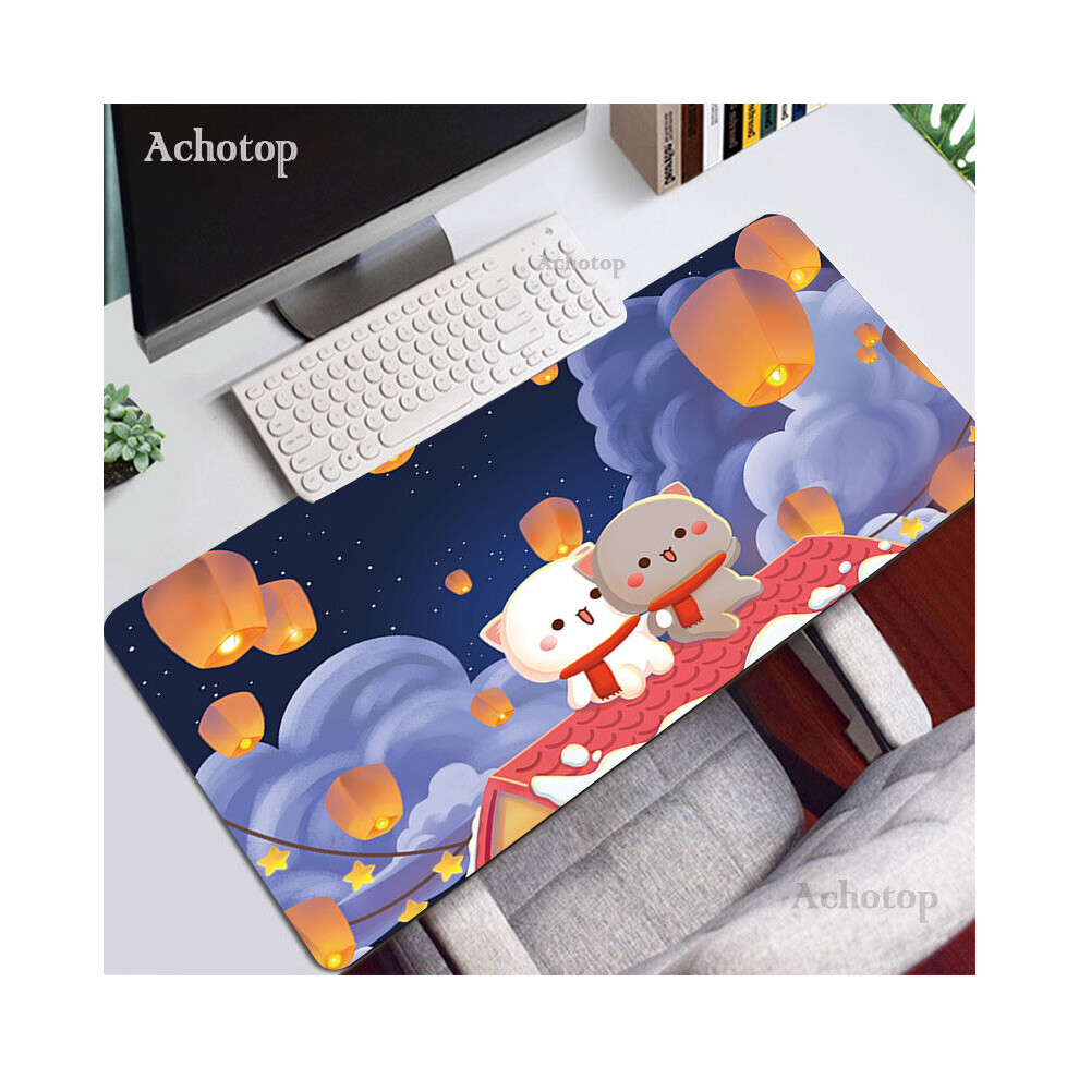 (A- 400X900x4mm) Mochi Cat Mouse Pad Cute Gaming Accessories Desk Mat Pc Gamer Keyboard Mouse Mats Kawaii Deskmat Laptop Mousepad Rug Light/Green/Peach 4855357806043