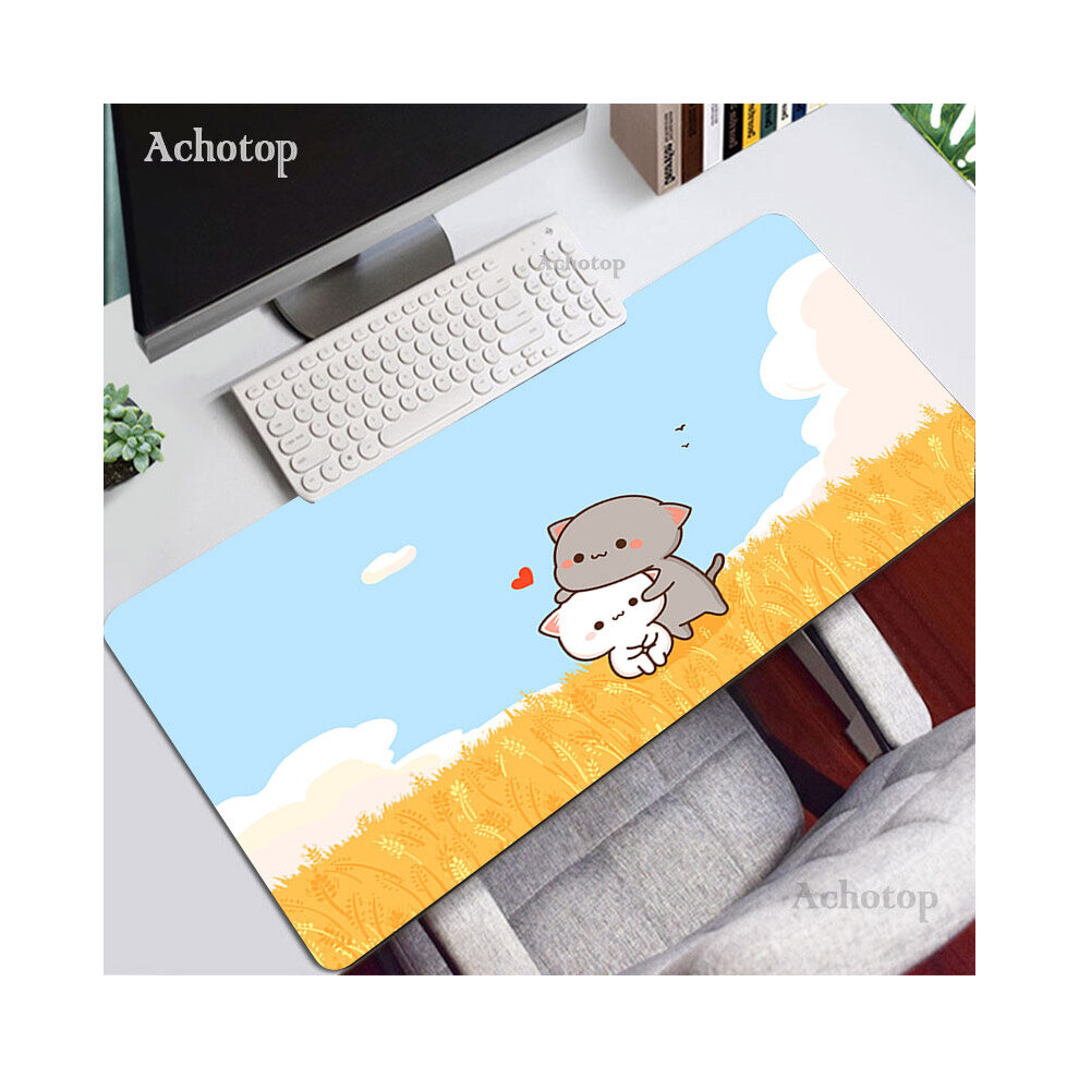 (A- 550X1000x3mm) Mochi Cat Mouse Pad Cute Gaming Accessories Desk Mat Pc Gamer Keyboard Mouse Mats Kawaii Deskmat Laptop Mousepad Rug Xxl Brown/Peach 4855357805282
