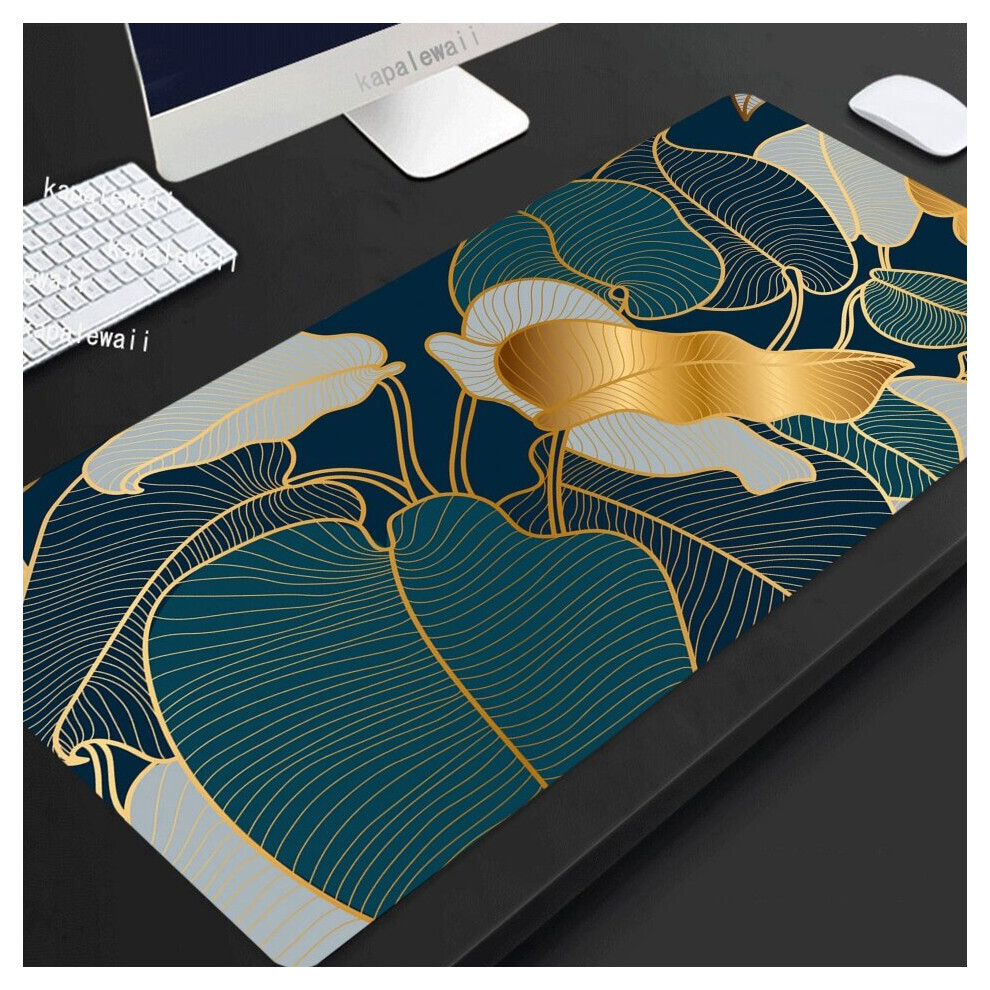 (A- Xxl 400X900x4mm) Leaf Plant Mouse Pad Gamer Large Home Mousepad Xxxl 100X50 Keyboard Pad Desk Mats Anti Slip Natural Rubber Office Dark/Blue/Green 4855357800089