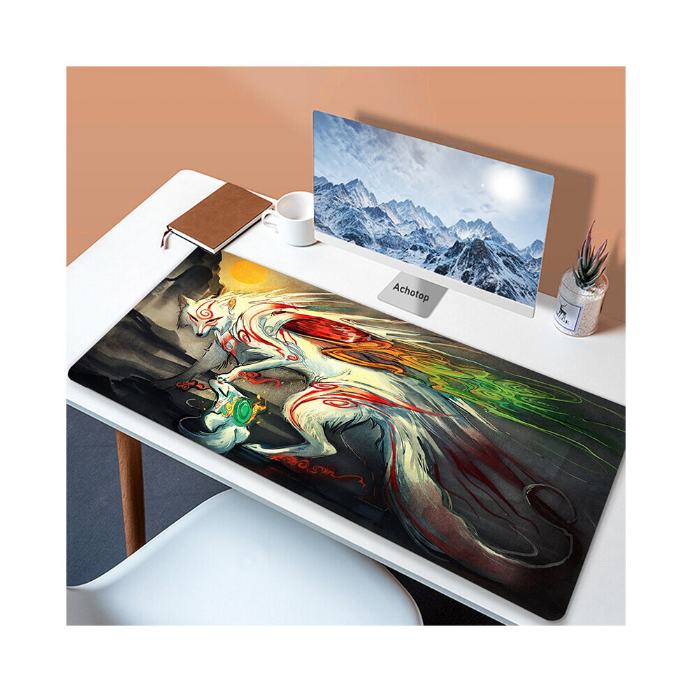 (A- 300X700x2mm) Large Japaneseâ Game Mouse Pad Okami Mousepad Xxl Mouse Mat Natural Rubber Carpet Company Dog Desk Mat 100X50cm Big Keyboard Dark/Blue 4855357772607