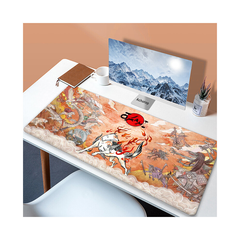 (A- 300X800x2mm) Large Japaneseâ Game Mouse Pad Okami Mousepad Xxl Mouse Mat Natural Rubber Carpet Company Dog Desk Mat 100X50cm Big Keyboard Pad Brown 4855357772263