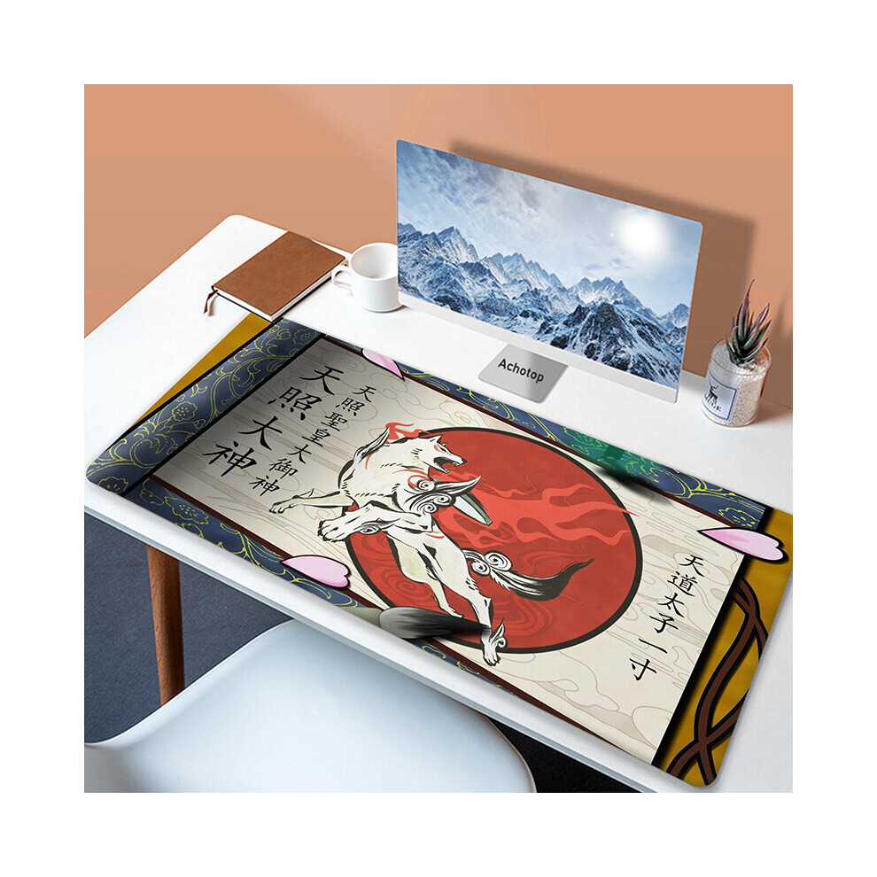 (A- 400X900x5mm) Large Japaneseâ Game Mouse Pad Okami Mousepad Xxl Mouse Mat Natural Rubber Carpet Company Dog Desk Mat 100X50cm Big Keybo Light/Yellow 4855357773512