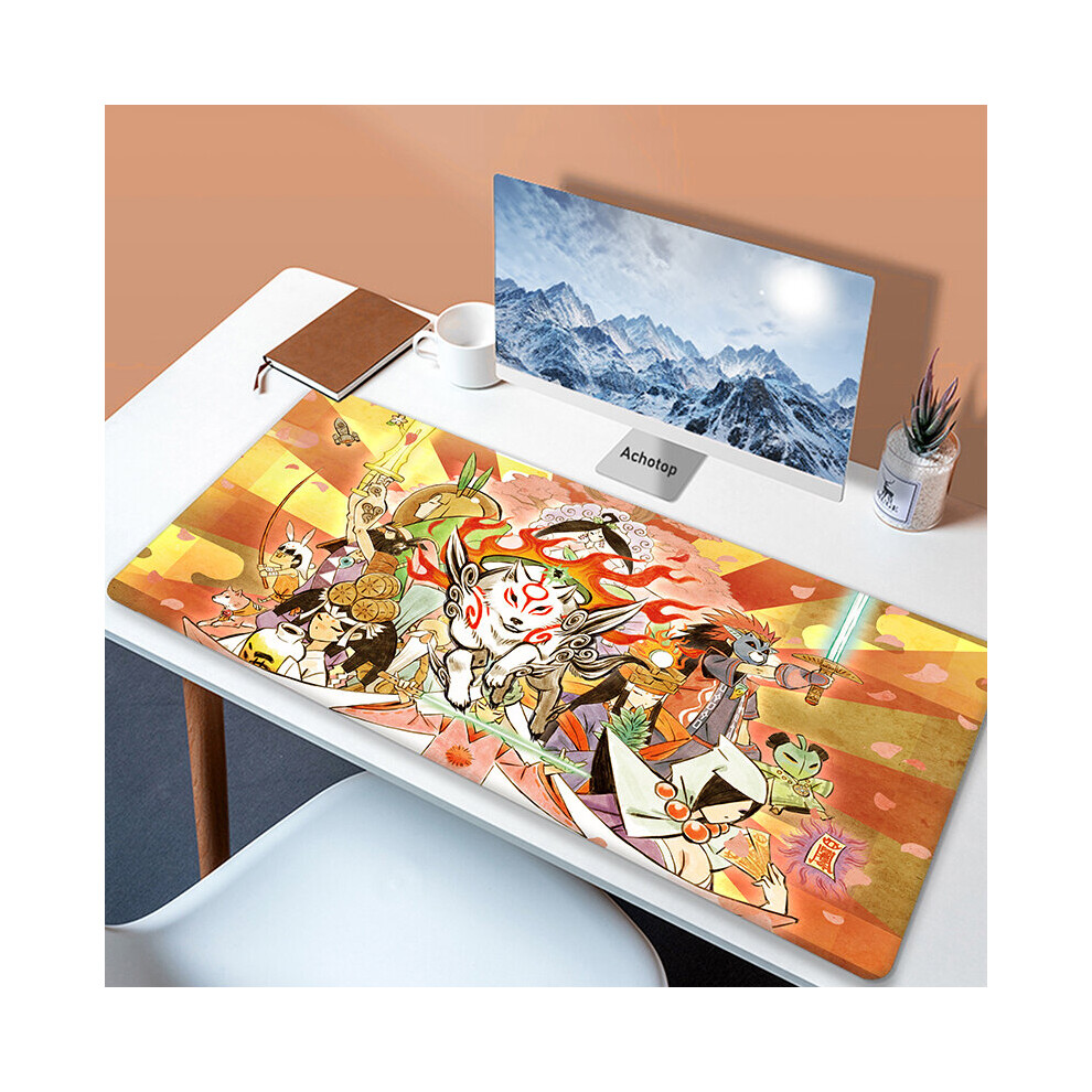 (A-Khaki 400X900x2mm) Large Japaneseâ Game Mouse Pad Okami Mousepad Xxl Mouse Mat Natural Rubber Carpet Company Dog Desk Mat 100X50cm Big Keyboard Pad 4855357773246