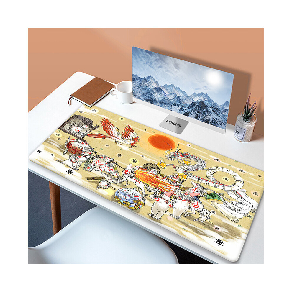 (A-Apricot 400X900x4mm) Large Japaneseâ Game Mouse Pad Okami Mousepad Xxl Mouse Mat Natural Rubber Carpet Company Dog Desk Mat 100X50cm Big Keyboard P 4855357772065